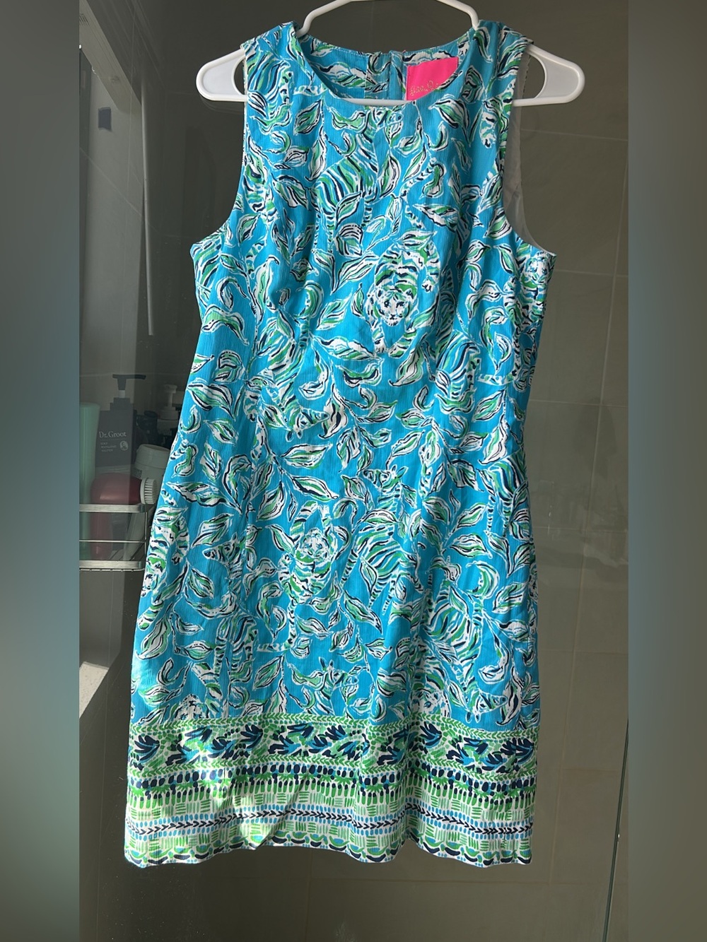 Size 8 Lilly Pulitzer Mila shift Sleeveless Aqua Floral Border Print Dress
